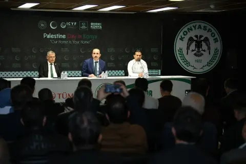 BAŞKAN ALTAY, KONYASPOR BAŞKANI ATİKER VE TEKNİK DİREKTÖR PALUT, TÜM KONYALILARI FİLİSTİN MİLLİ TAKIMI-KONYASPOR MAÇINA DAVET ETTİ