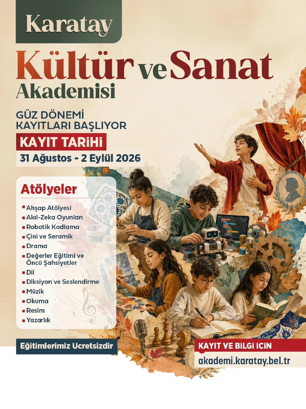 Karatay'de 12 Atölye: Güz Dönemi Kayıtları Başladı