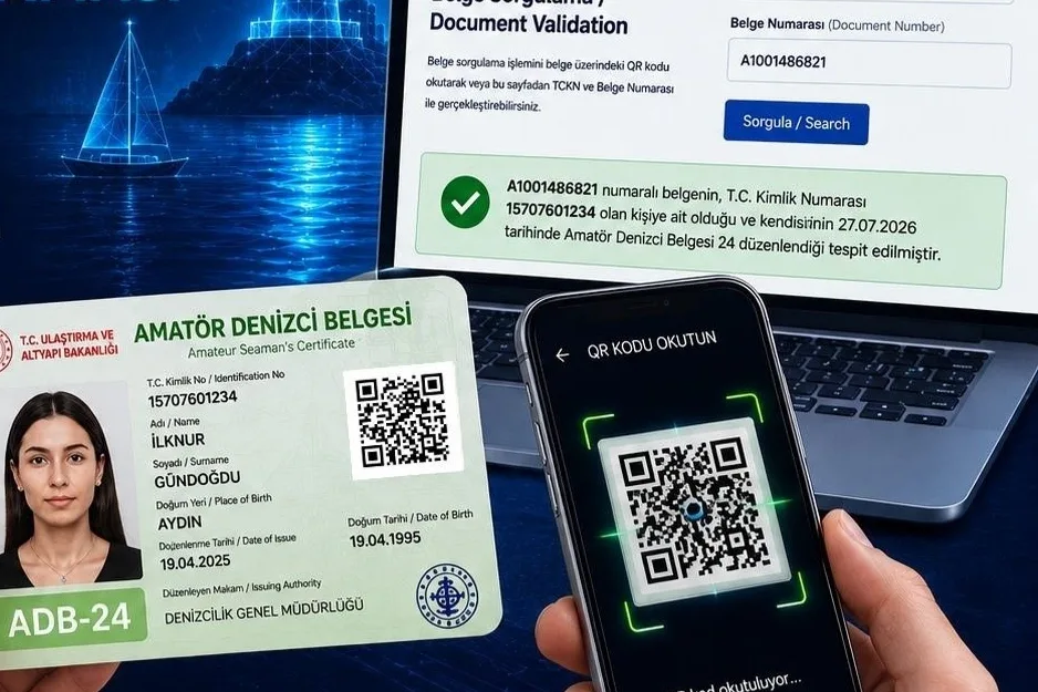 Amatör denizci belgelerine QR kod doğrulama geldi