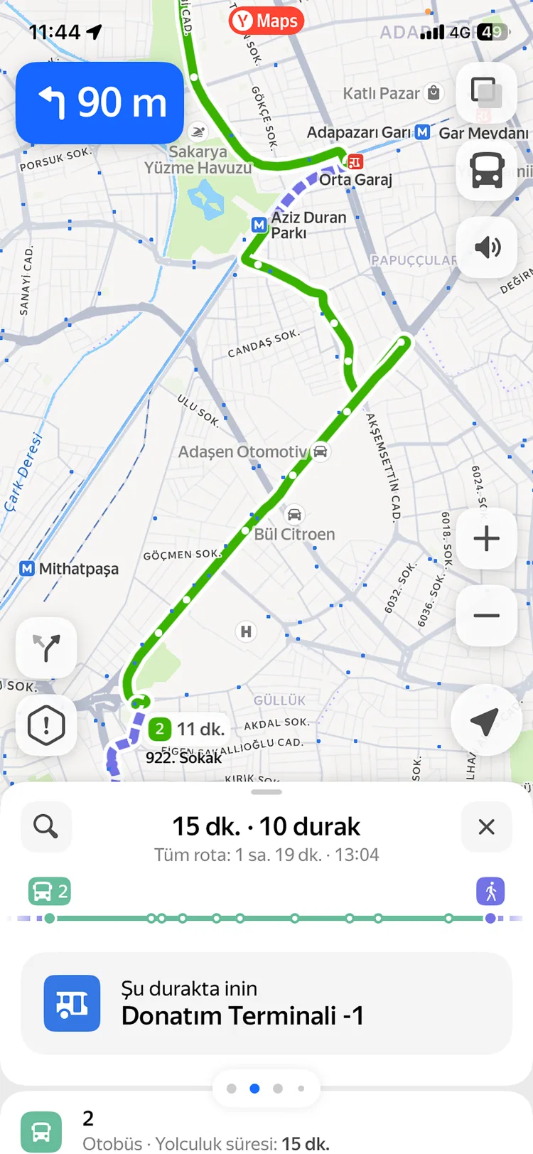 Sakarya toplu taşıma Yandex Maps ile entegre oldu