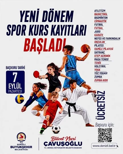 Denizli'de 22 Branşta Ücretsiz Spor Kursları Başlıyor