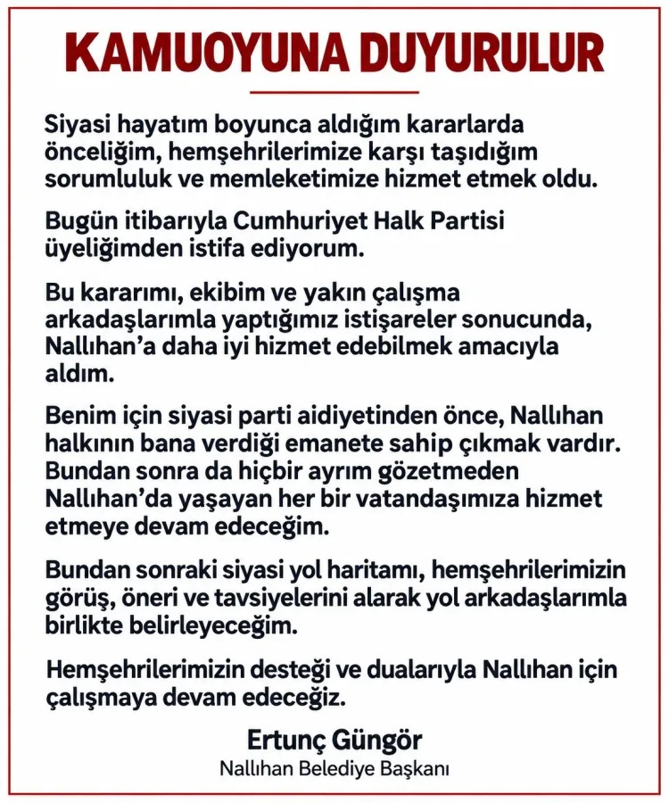 Nallıhan Belediye Başkanı da CHP'den istifa etti