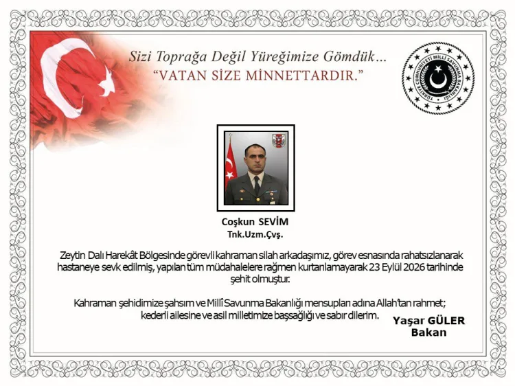 Zeytin Dalı Harekât Bölgesi’nden acı haber