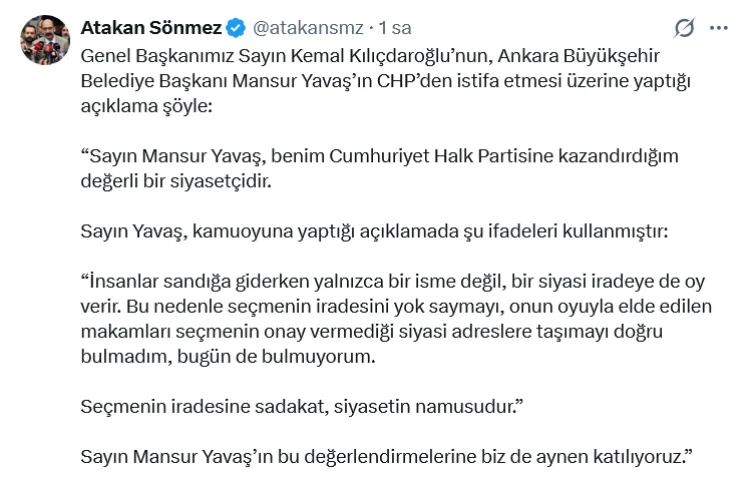 Kılıçdaroğlu, Yavaş’ın seçmen iradesini destekledi