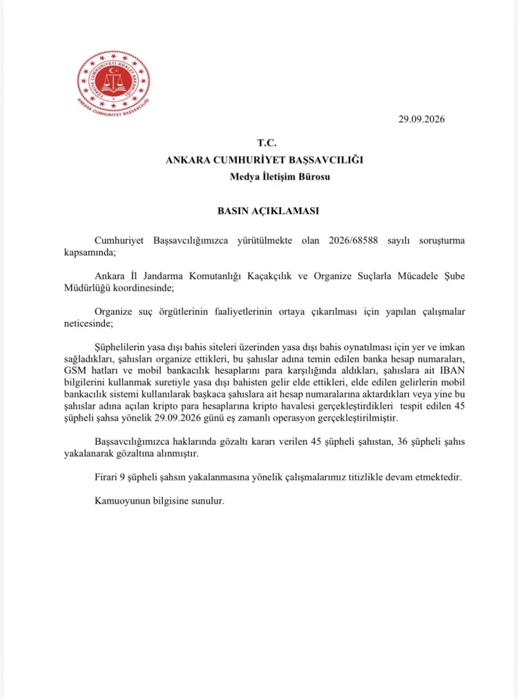 Ankara’da yasa dışı bahise 36 gözaltı