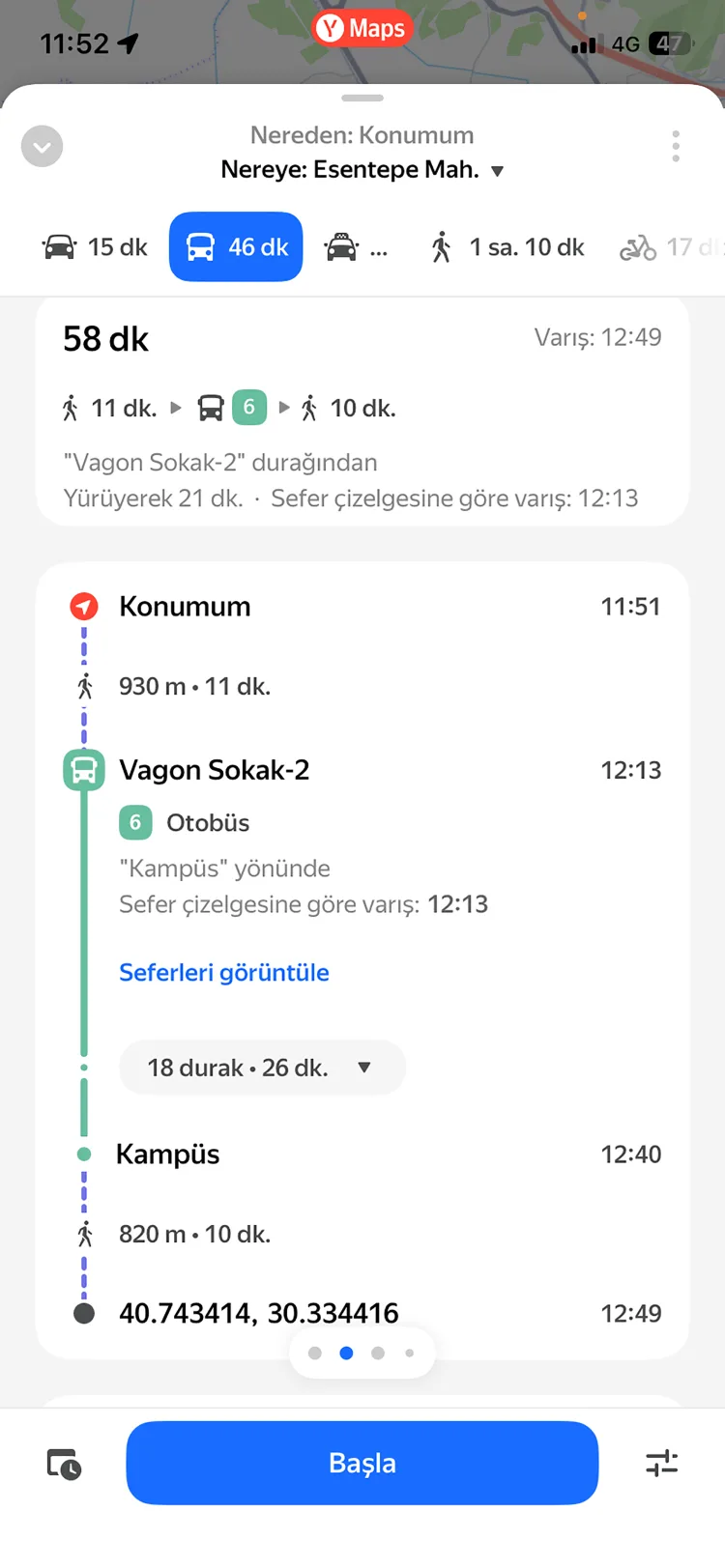 Sakarya toplu taşıma Yandex Maps ile entegre oldu