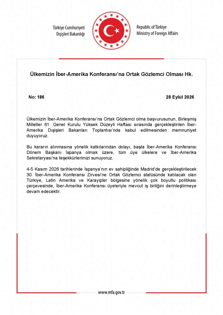 Türkiye, İber-Amerika Konferansı’na Ortak Gözlemci Statüsüyle Katılacak