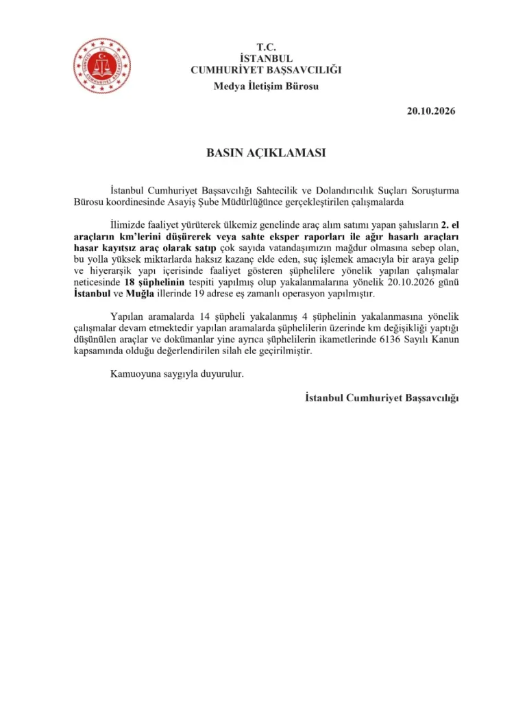İkinci elde kilometre ve ekspertiz oyunu! 18 gözaltı