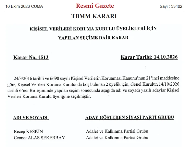 KVKK'nın iki yeni üyesi 'Resmi'leşti