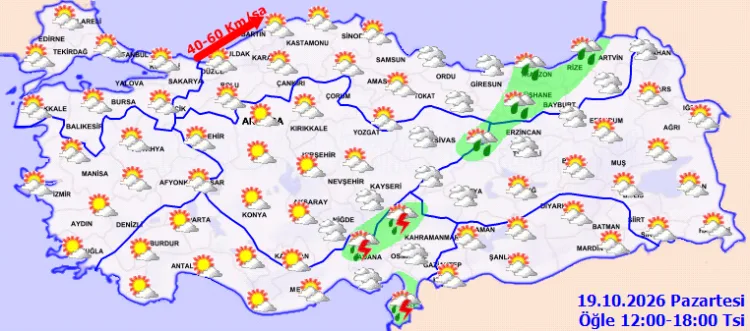 Yurtta bugün hava nasıl olacak? (19 Ekim 2026 Pazartesi)