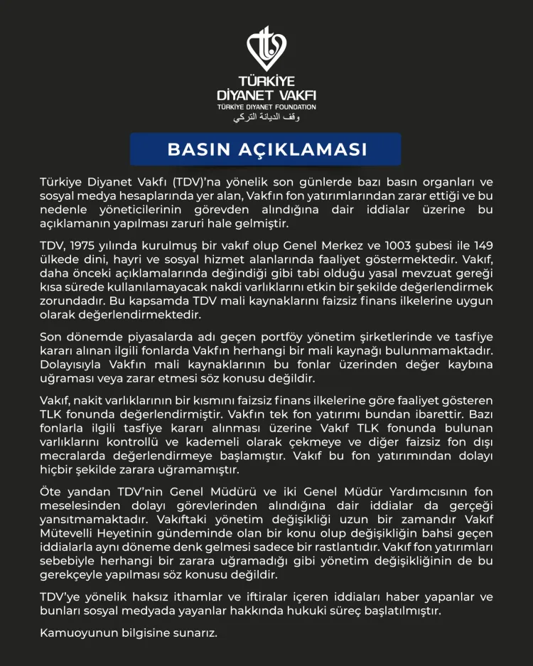 Diyanet Vakfı'ndan 'zarar' iddialarına yanıt