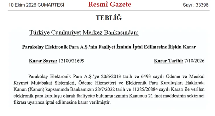 TCMB’den Parakolay’ın Faaliyet İznine İptal Kararı