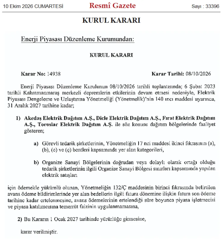 EPDK’dan deprem bölgesine destek... Elektrik ödemelerinde erteleme kararı