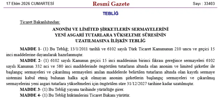 Şirketlere sermaye için yeni takvim... Son tarih 31 Aralık 2027