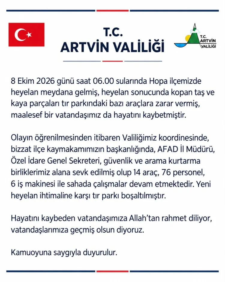 Hopa’da Heyelan: Kaya ve Taşlar Araçlara Zarar Verdi