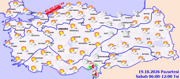 Yurtta bugün hava nasıl olacak? (19 Ekim 2026 Pazartesi)